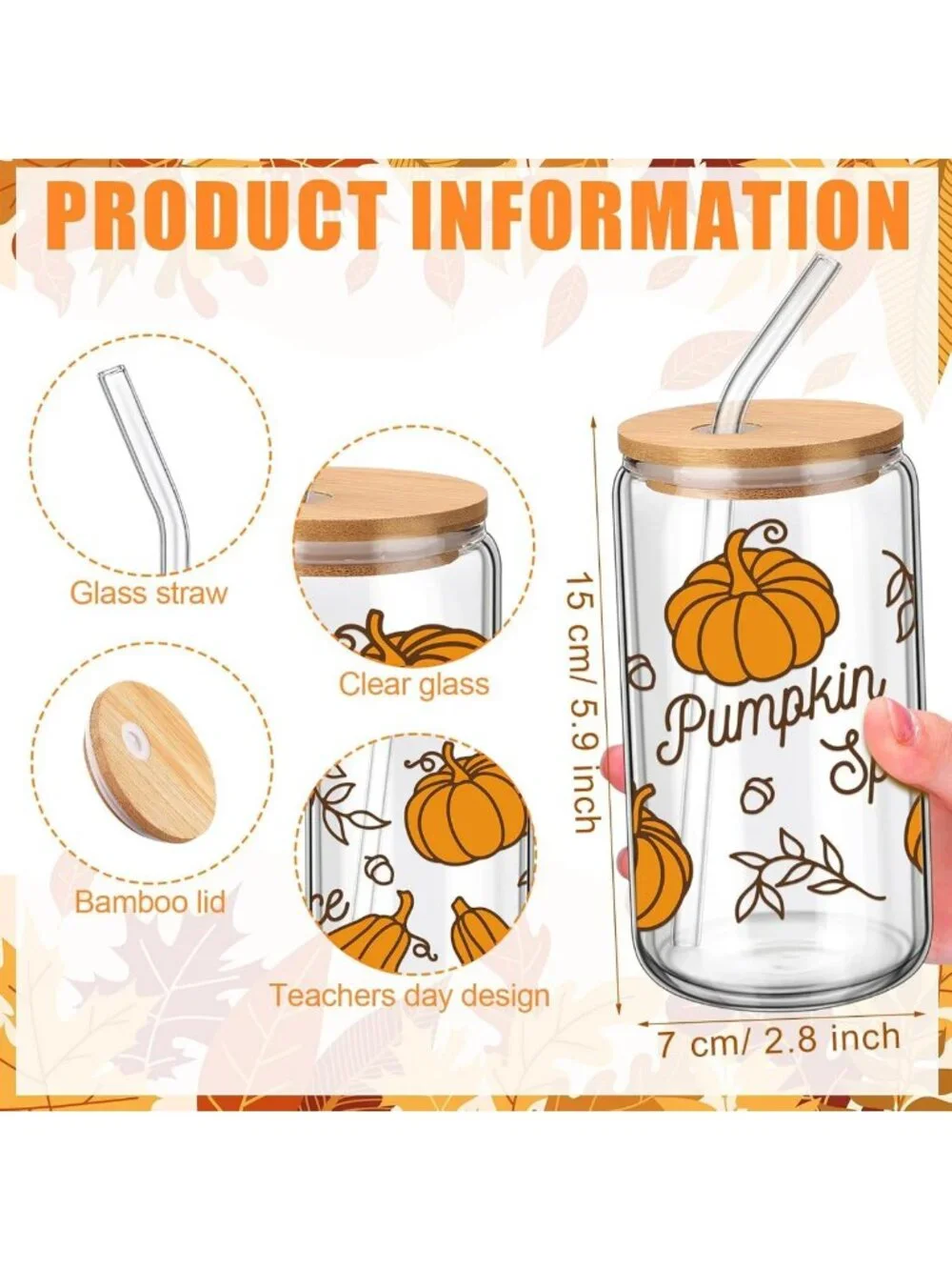 12 Pcs Autumn Pumpkin Glass Cups with Lids & Straws - Cozy Fall Tumblers, Gifts